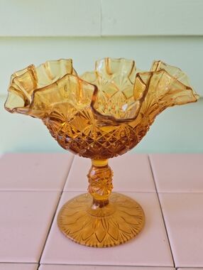 Amber Ruffled Compote Candy Dish